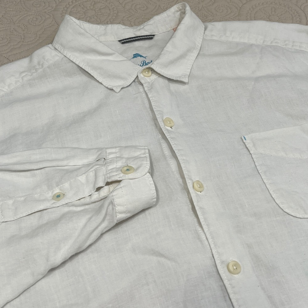 Tommy Bahama Relax Mens XXL‎ White 100% Linen Long Sleeve Button Down Shirt Logo